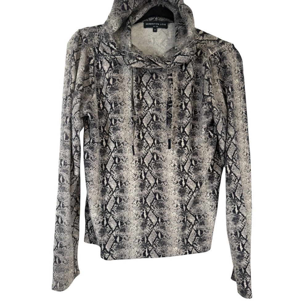 Generation Love Snakeskin Print Wool Cashmere Blend Hoodie Sweater Grey XS